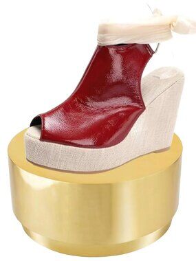 Women's Round Peep Toe Platform Wedge Sandals Espadrille, RED, Size 7.5